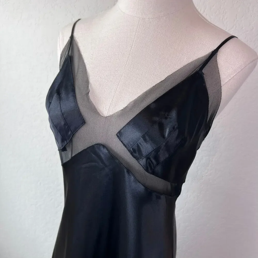 Victoria's Secret Very Sexy Midi Maxi Long Slip Dress Black Mesh Nightgown Large - Picture 4 of 13